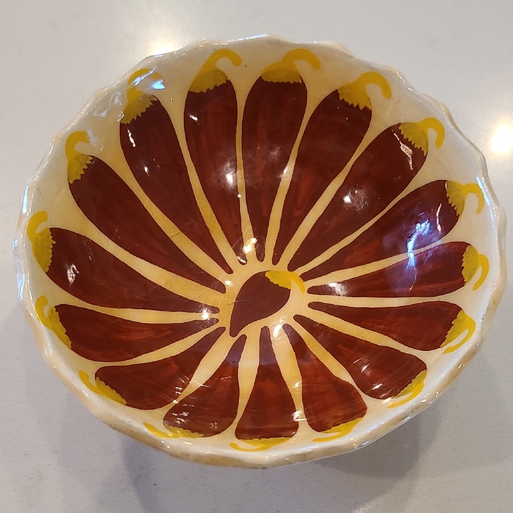 Handcrafted Clay Bowl with Yellow and Red Brown Chili Design